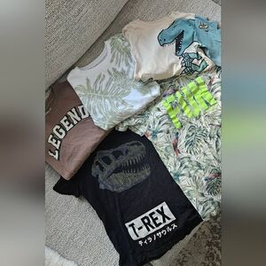5 Pc Boy Tshirt Bundle, Graphic Dinosaur, Leaf Print T-Shirt, Etc